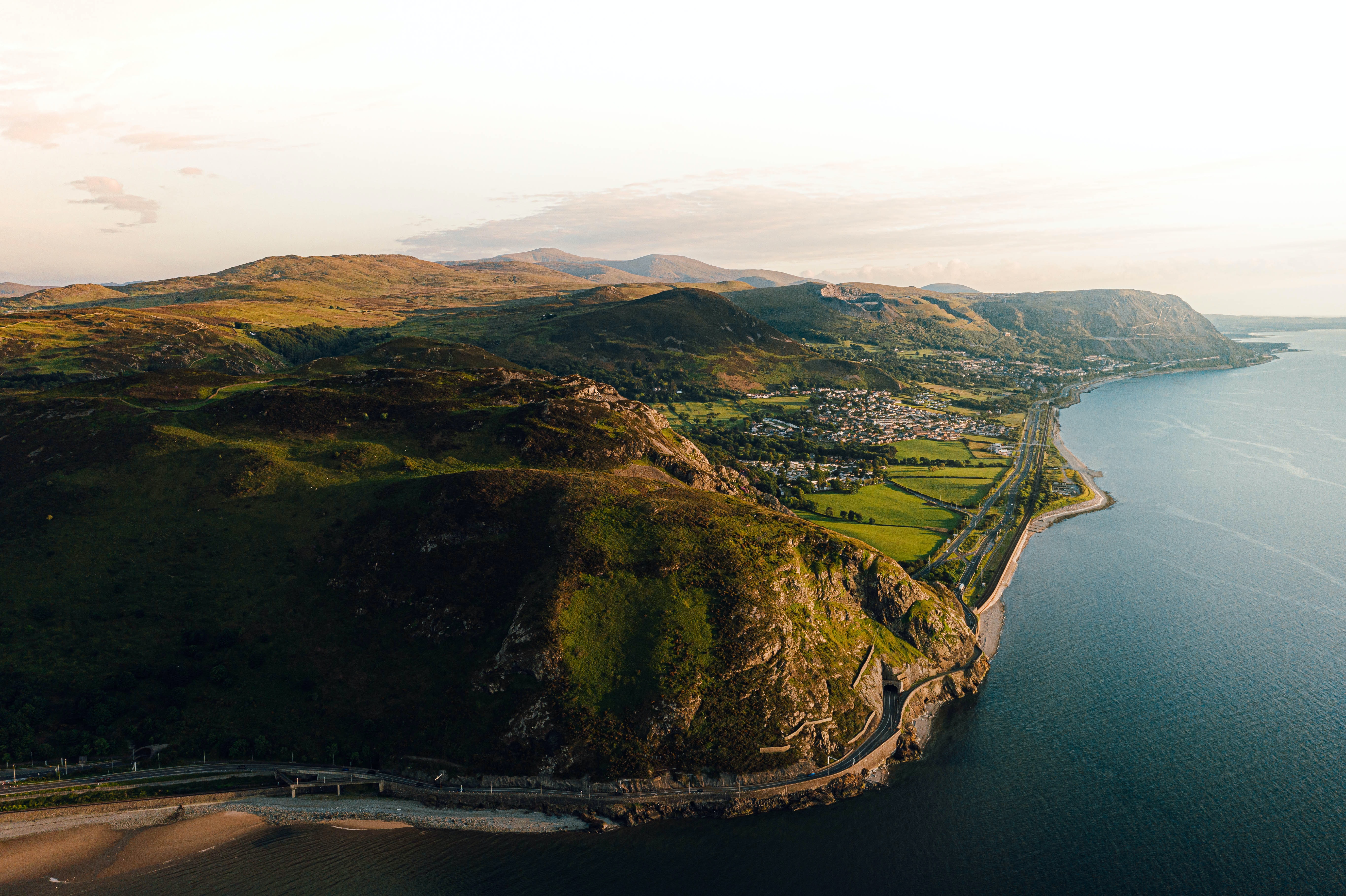 An aerial shot of North Wales coastline