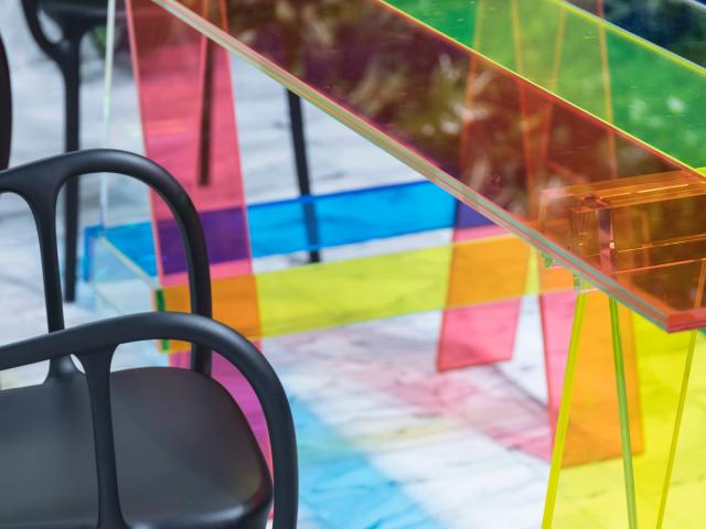 Multicoloured perspex table
