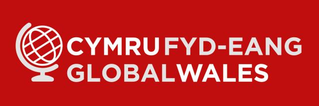 Global Wales logo - white text on red background